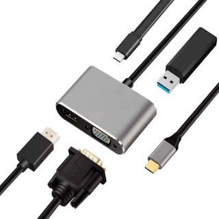 ADAPTADOR TIPO C 4 EN 1 - HDMI + VGA + USB 3.0 + TIPO C
